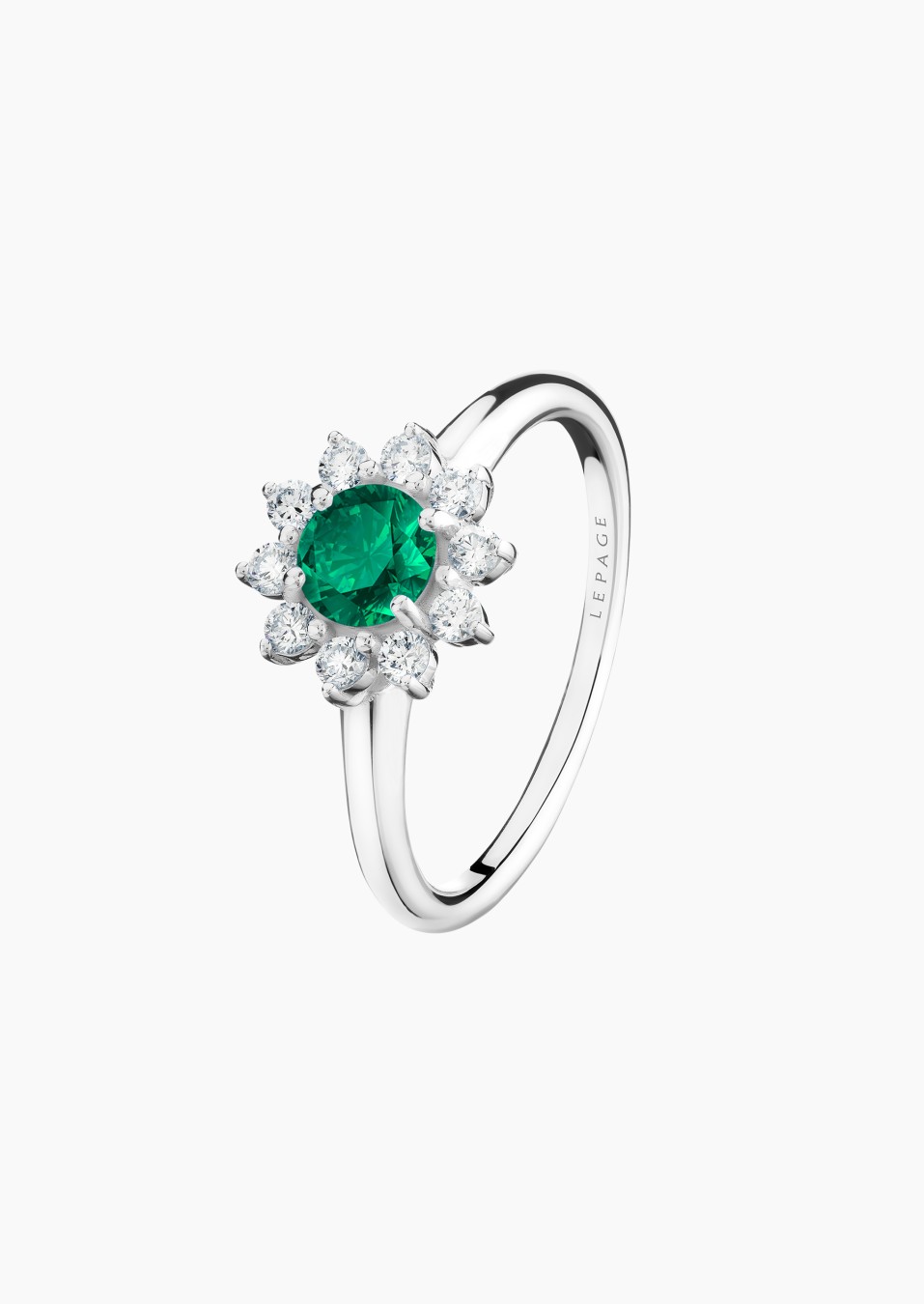 Bague Marguerite en or, émeraude et diamants / Lepage