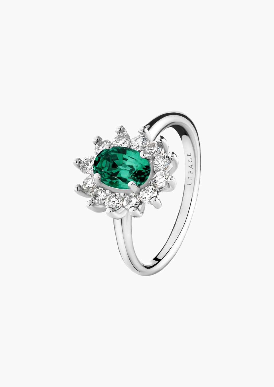 Daisy ring in gold, emerald and diamonds / Lepage