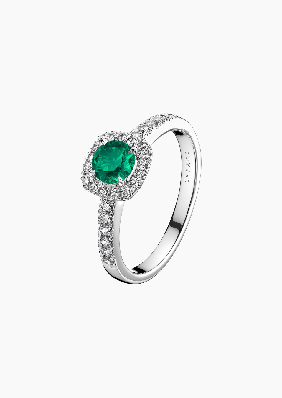 Madame Rose solitaire in gold, emerald and diamonds / Lepage