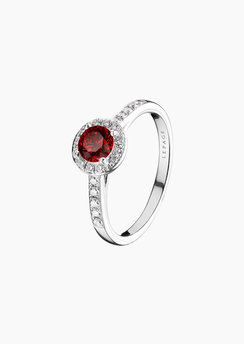 Coquette solitaire in gold, ruby and diamonds / Lepage