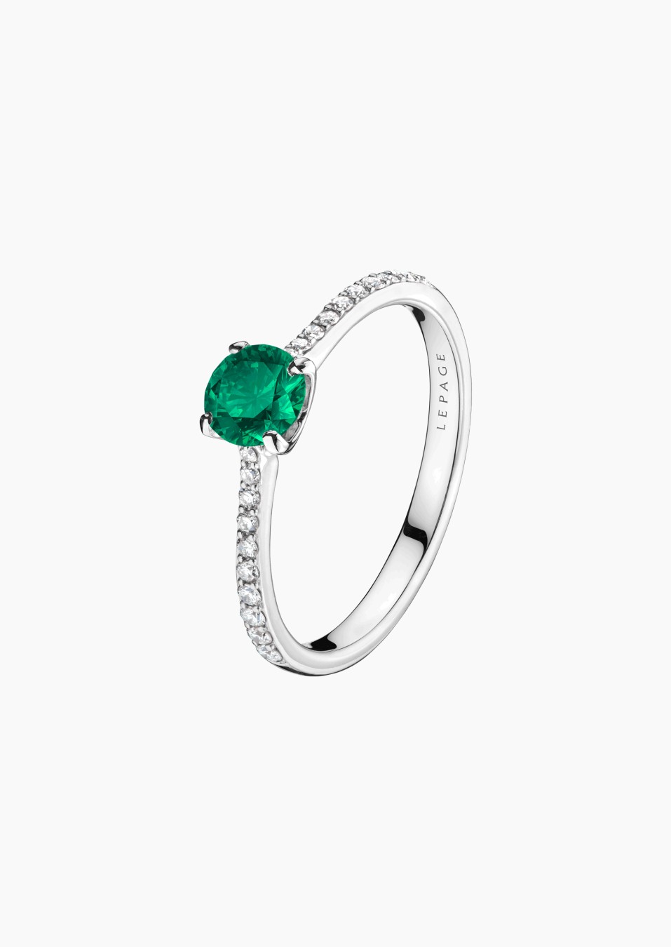 Demoiselle solitaire in gold, emerald and diamonds / Lepage