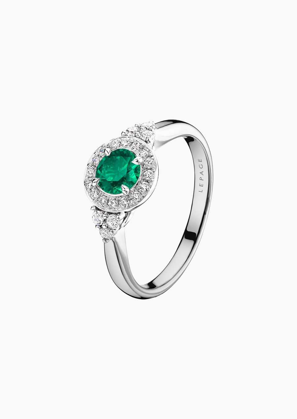 Pompadour solitaire in gold, emerald and diamonds / Lepage